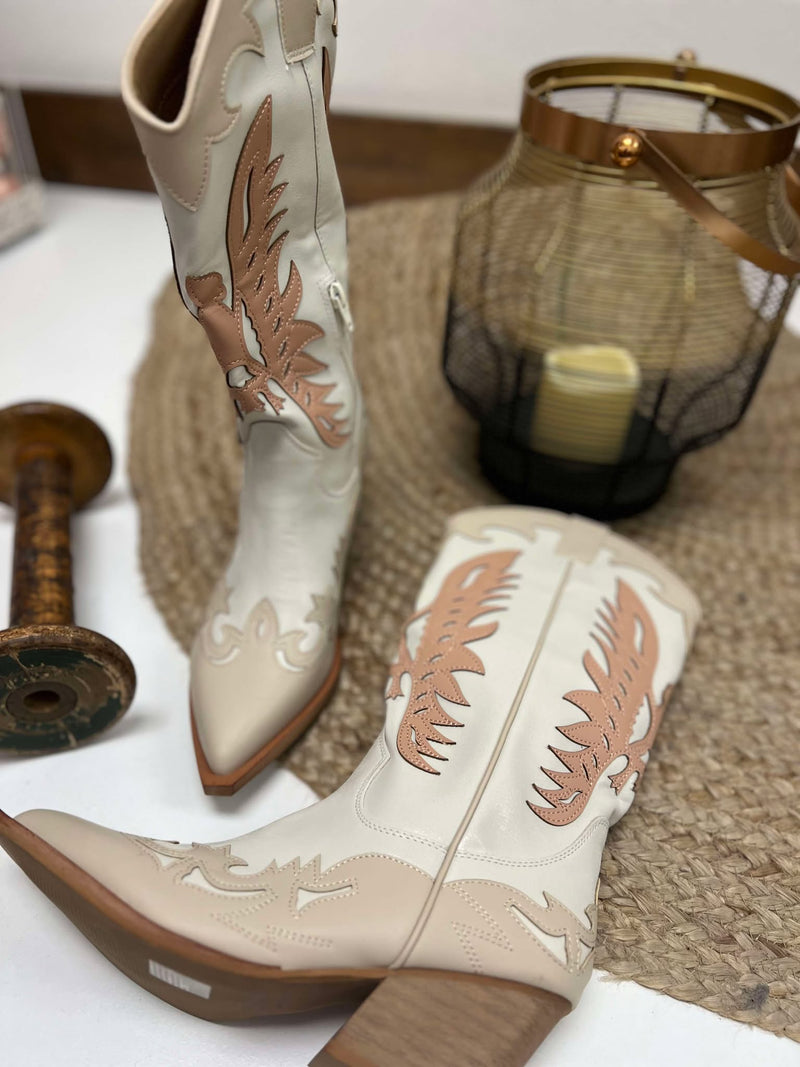 Lainey Pink and Off White Cowboy Boots