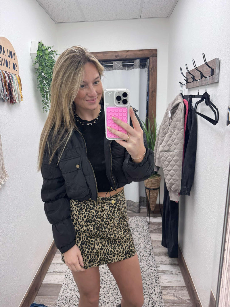 Leopard Denim Skirt