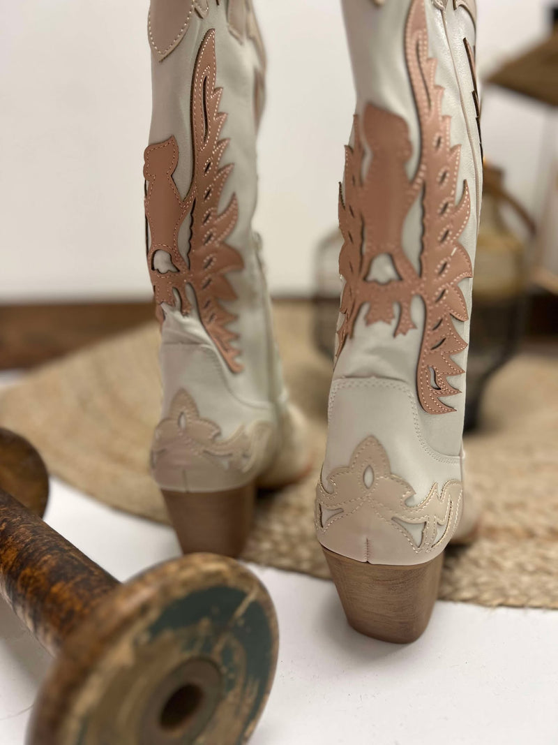 Lainey Pink and Off White Cowboy Boots
