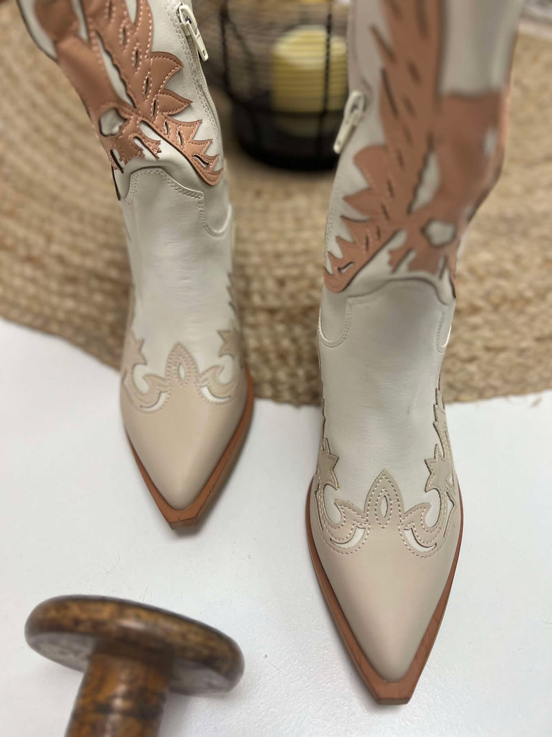 Lainey Pink and Off White Cowboy Boots