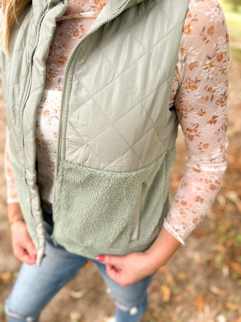 Sage Quilted Fleece Vest