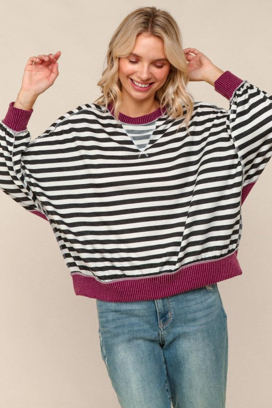 Jessa Striped Dropped Shoulder Top