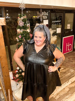 Savannah Ruffle Sleeve Tiered Faux Leather Dress