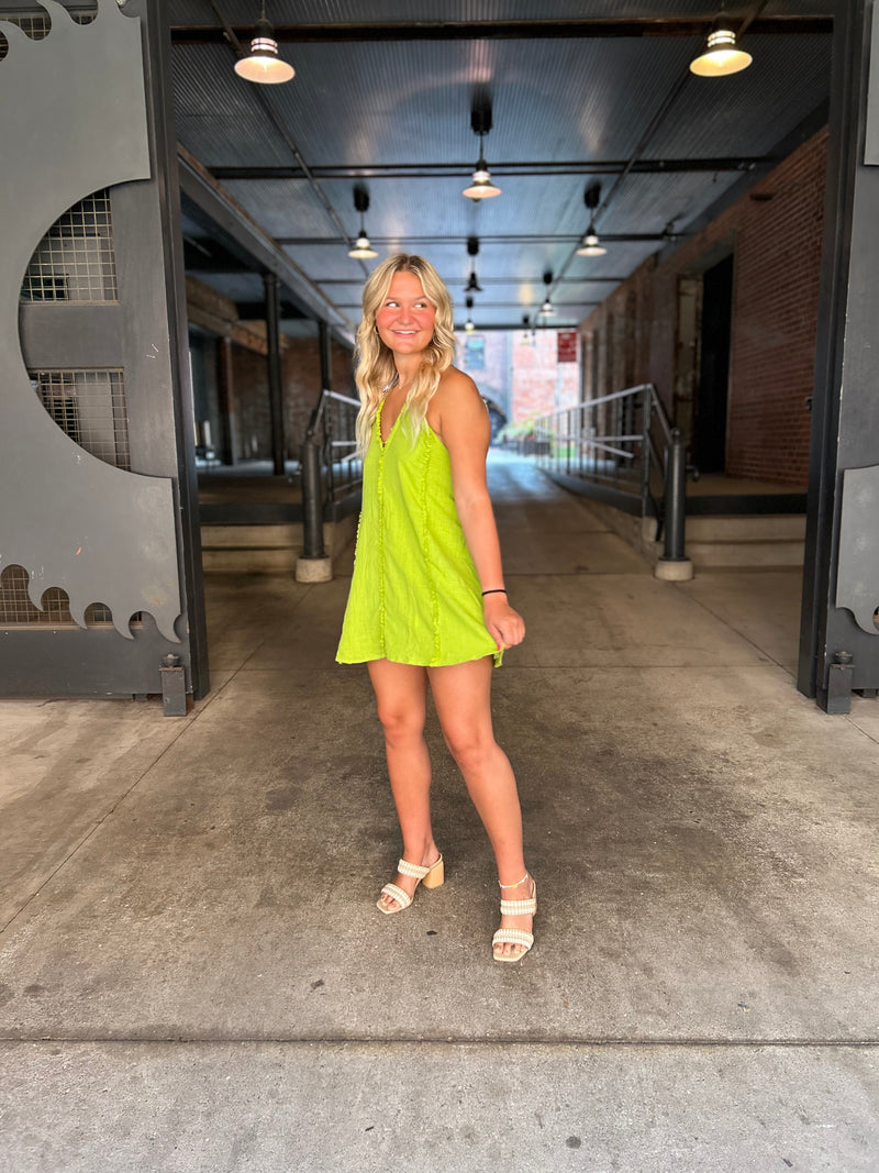 lime green tank top dress with tie back