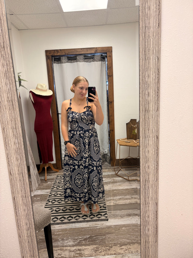 Floral Damask Bow Detail Dress