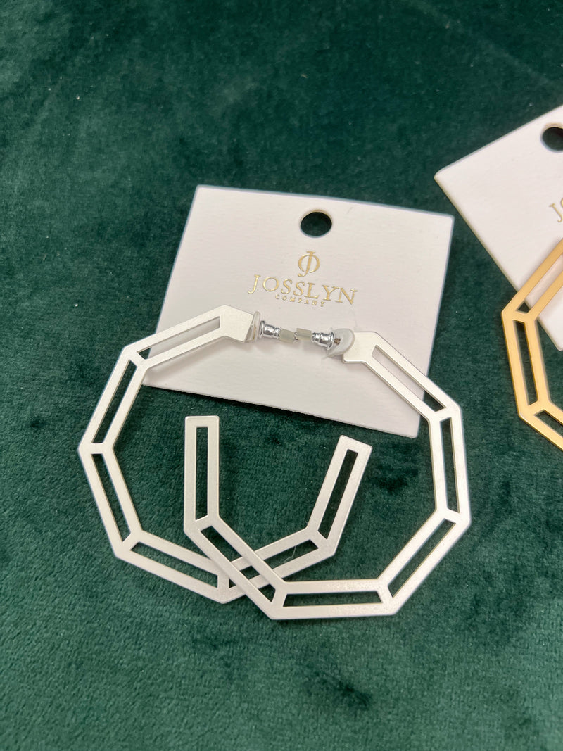Hexagon Cutout Hoop Earrings