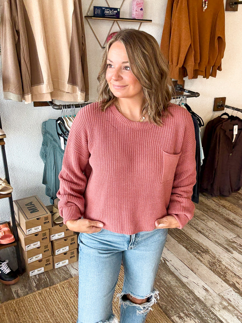 Pocket Detail Crew Neck Sweater