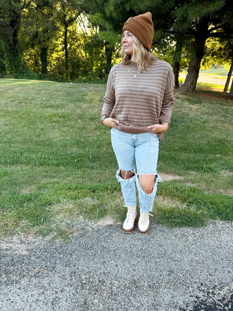 Taupe Striped Soft Sweater