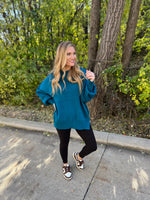 Zenana oversized sweater with side slits in ocean teal