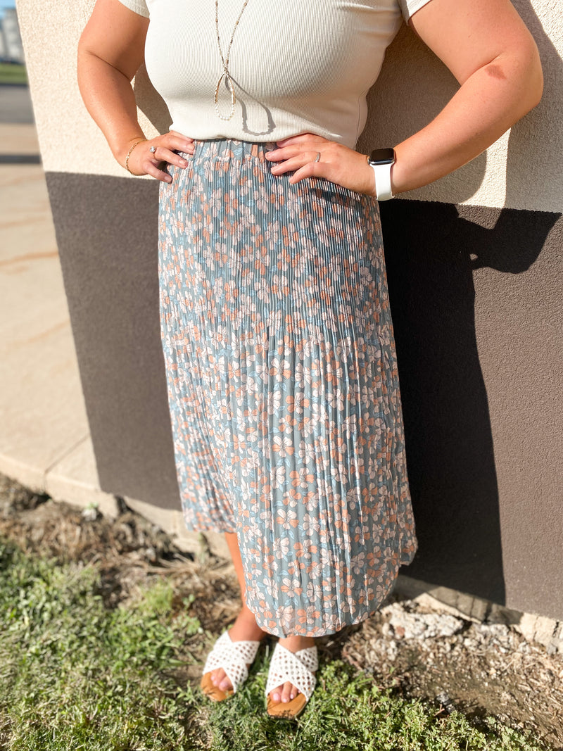 Tara Floral Pleated Midi Skirt
