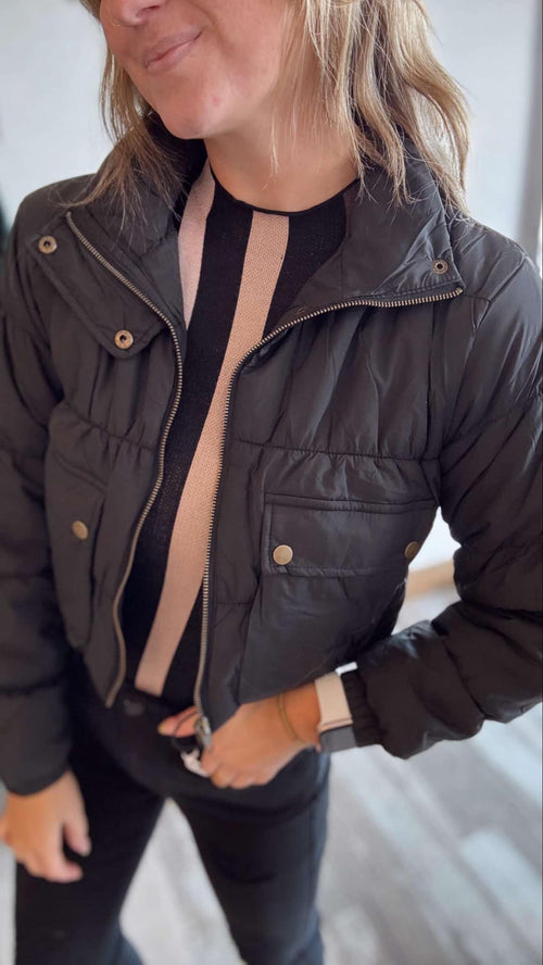 Cropped Cargo Zip Up Coat