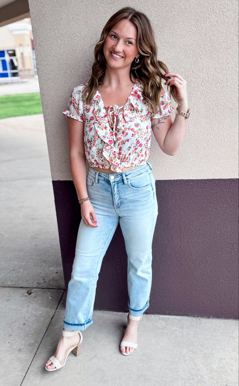 Sunshine Floral Cropped Blouse