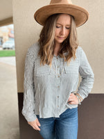 Love Tree black and white striped button down long sleeve top