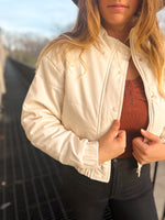 Iris quilted button up puffer jacket with pockets in cream
