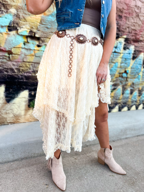 bluivy lace tiered midi skirt in cream