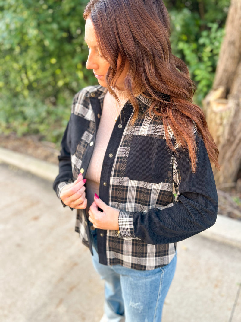 Corduroy Boho Plaid Button Down