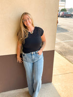 Black Eyelet Yoke Knit Top