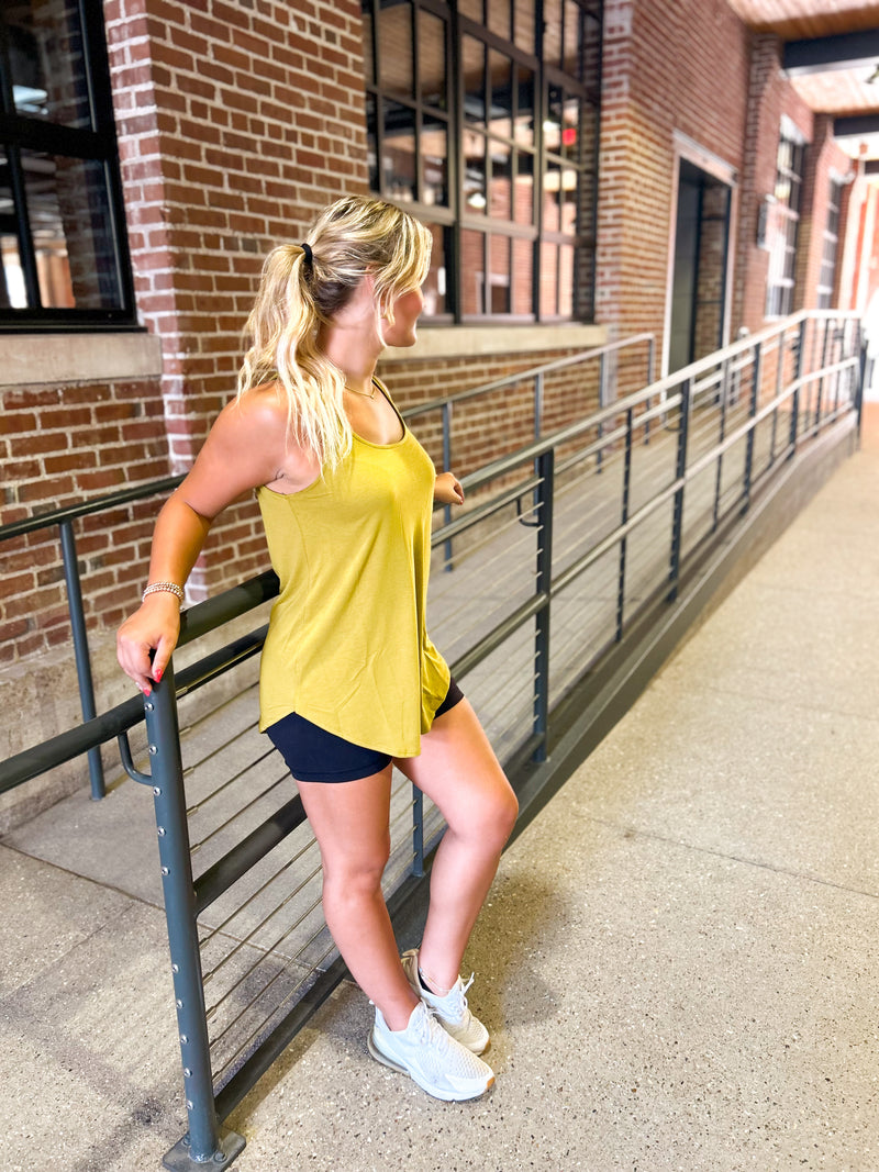 zenana mustard yellow scoop tank top