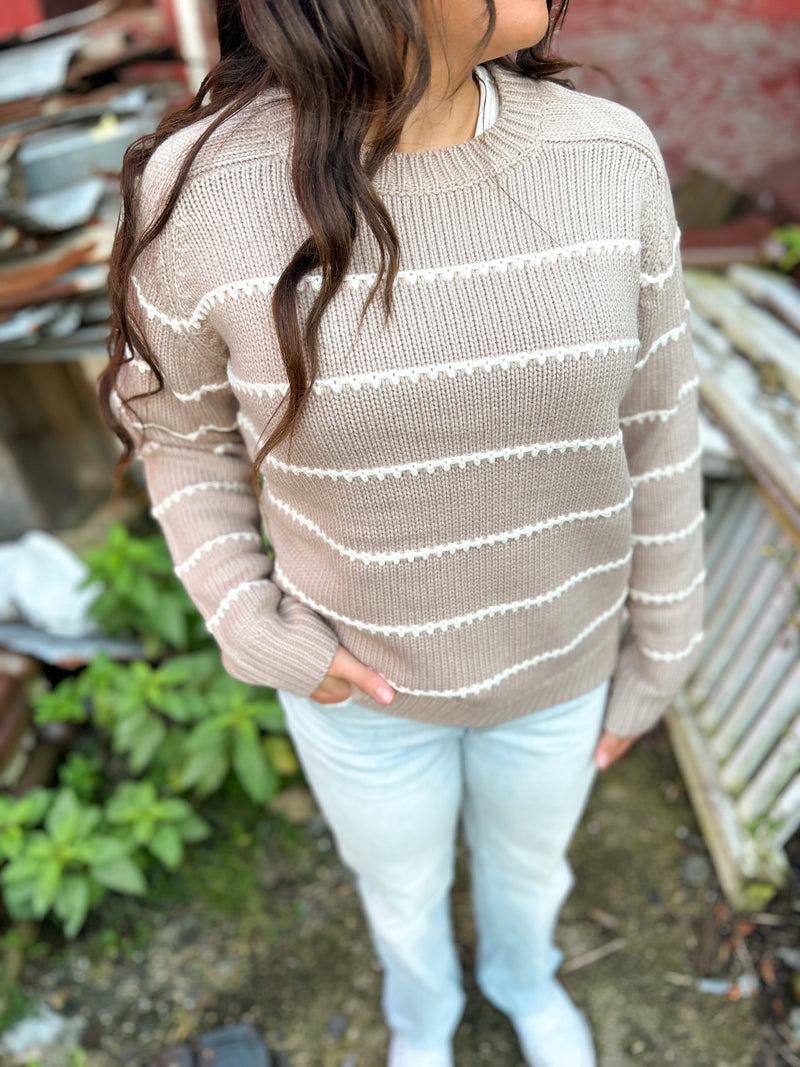 Zeeva Taupe Stitch Striped Sweater
