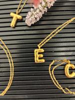 Gold bubble letter necklace E