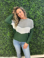 Wishlist chevron colorblock lightweight sweater in green/gray