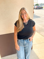 Black Eyelet Yoke Knit Top