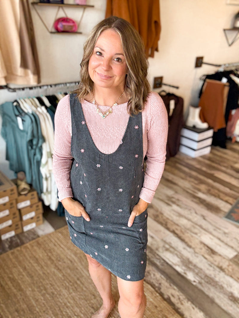Floral Corduroy Overall Dress