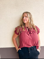 Burgundy Scallop Trim Blouse