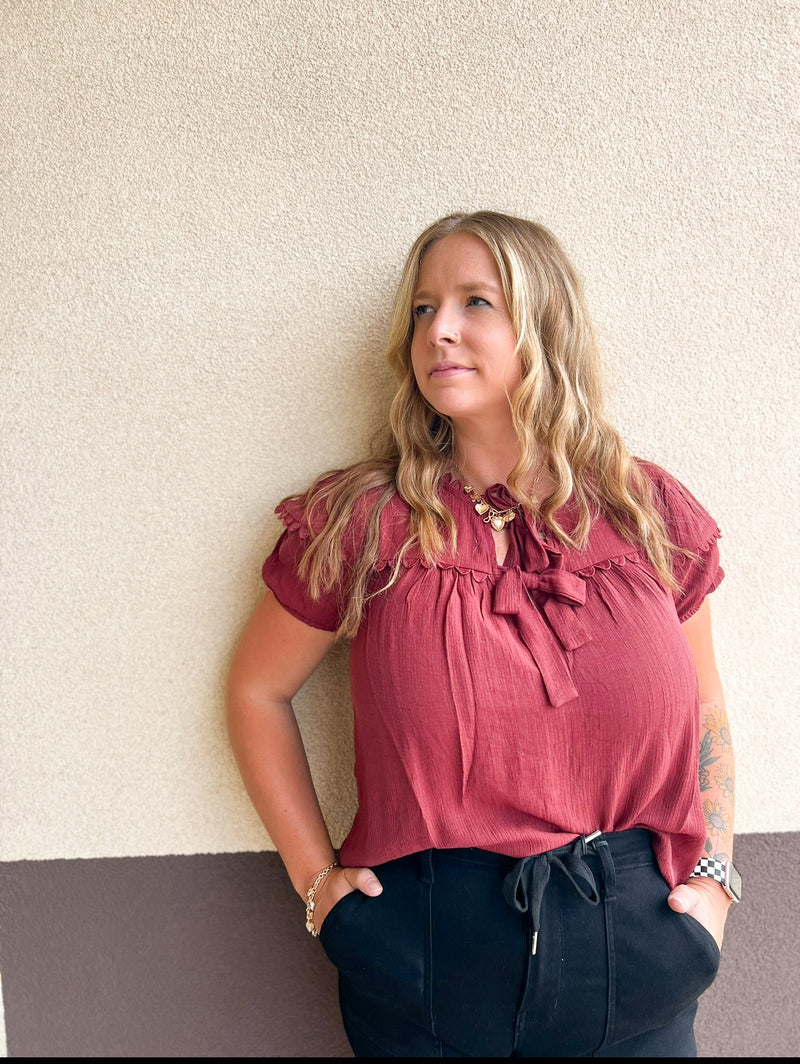Burgundy Scallop Trim Blouse