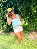 POL light blue ruffle knit tank top