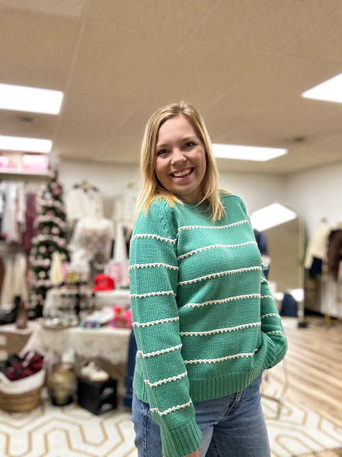 Zeeva Green Stitch Striped Sweater
