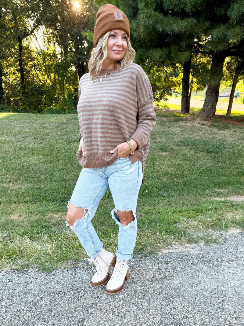 Taupe Striped Soft Sweater