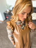 Erica Faux Leather Ruffle Sleeve Dress