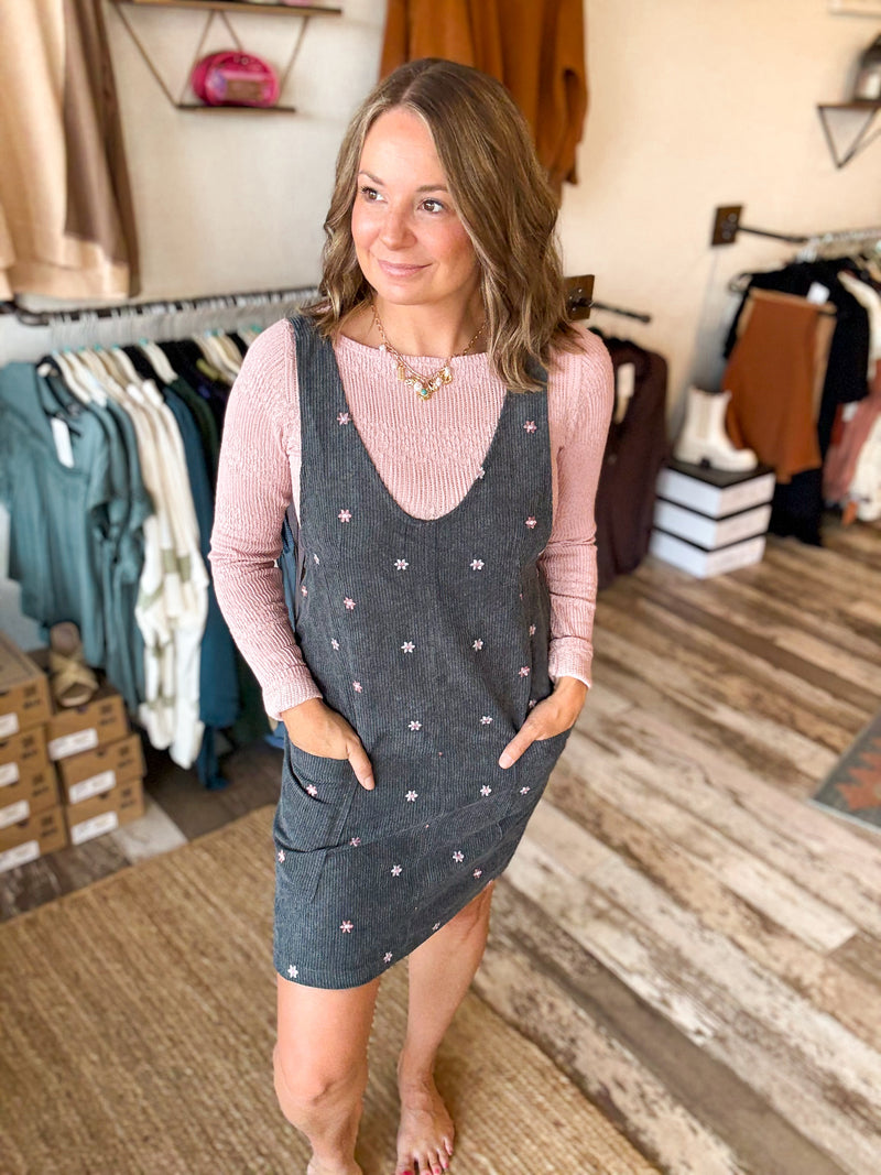 Floral Corduroy Overall Dress