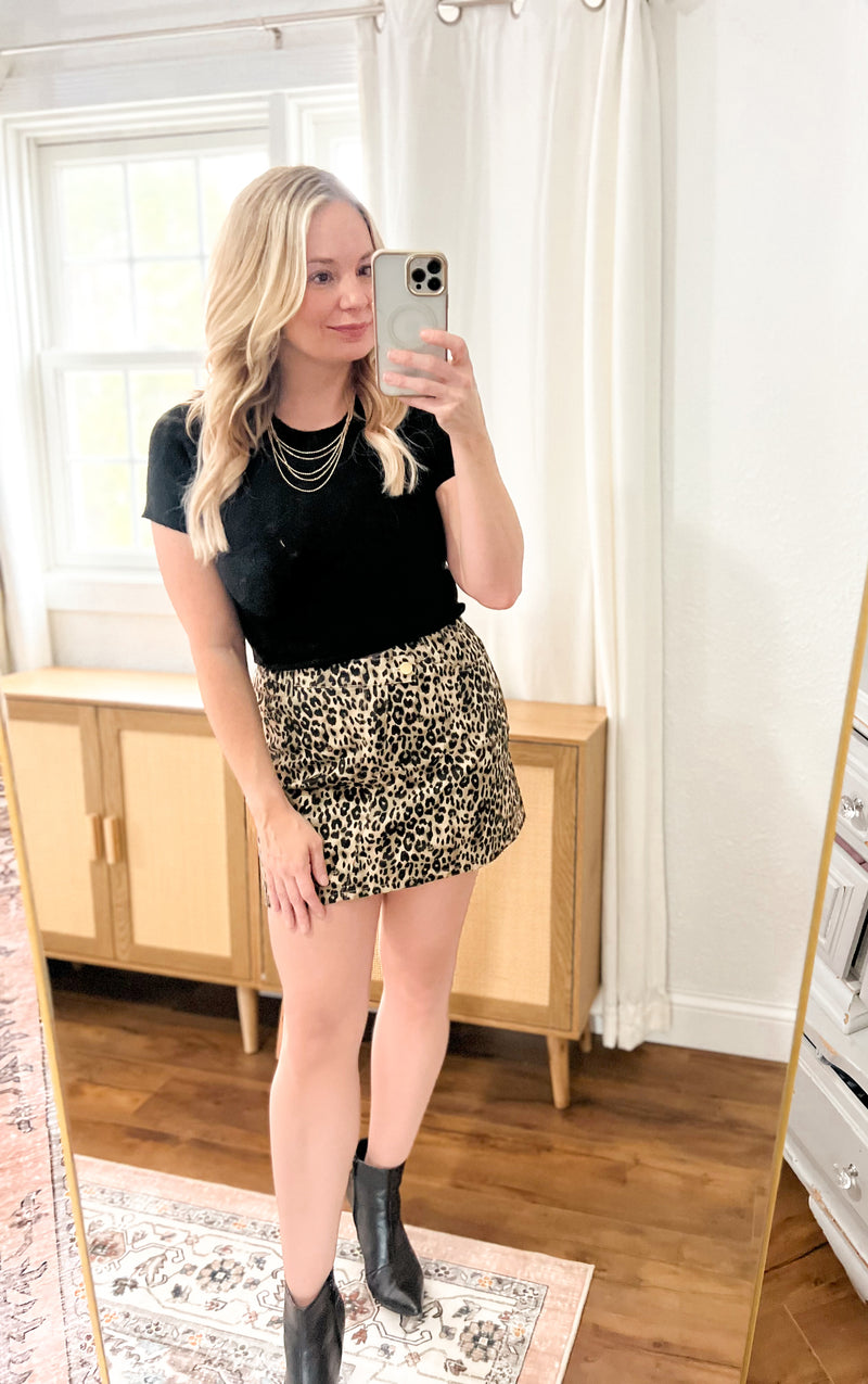 Leopard Denim Skirt