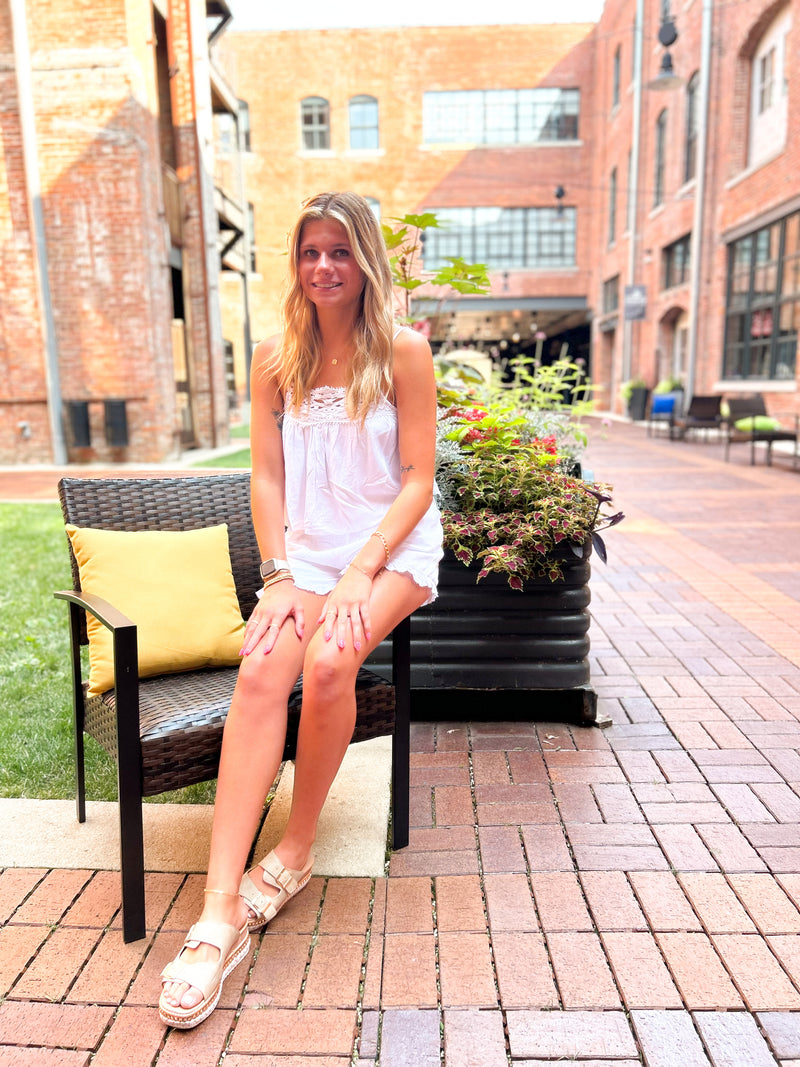 white lace 2 piece silk tank top and shorts set