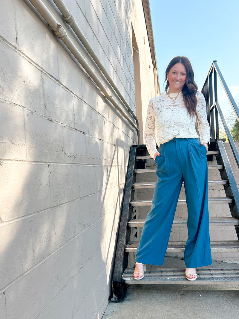 Nicole Mock Neck Lace Blouse