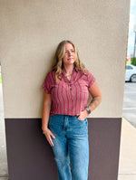 Raspberry Stripe Collared Blouse