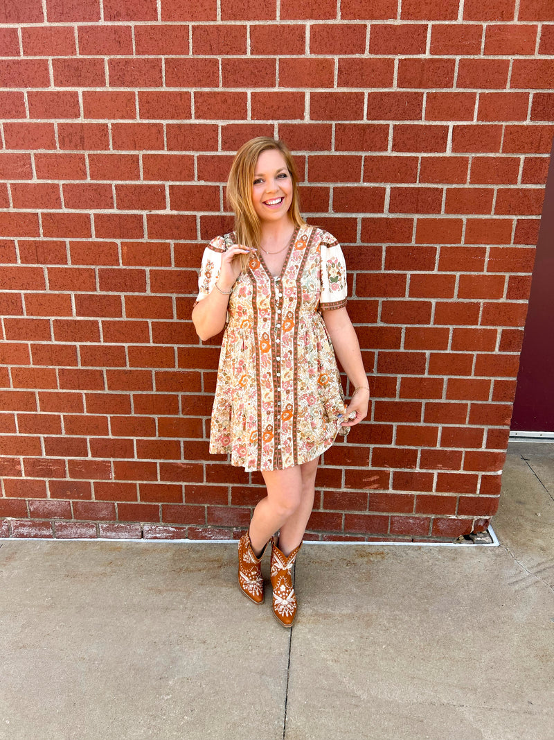 Boho Woven Floral Printed Dress