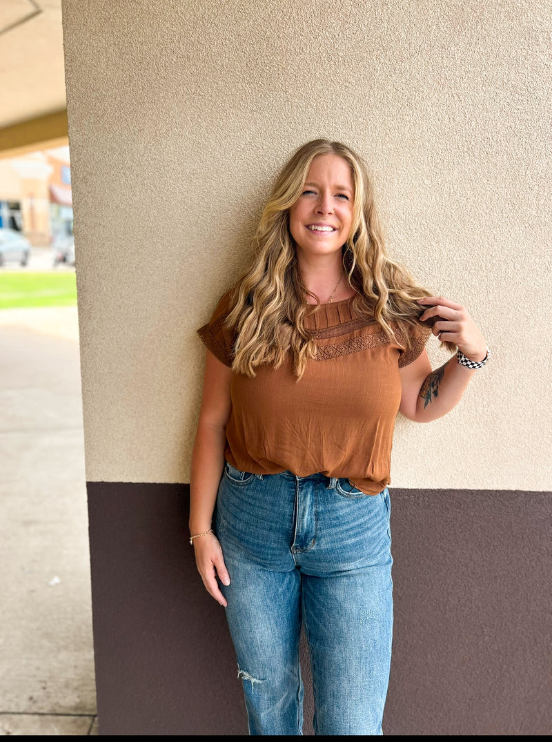 Lace Trim Yoke Blouse
