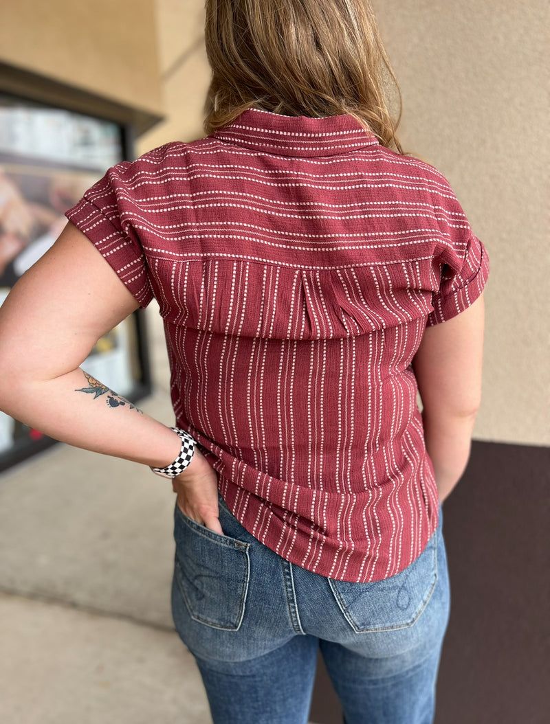 Raspberry Stripe Collared Blouse