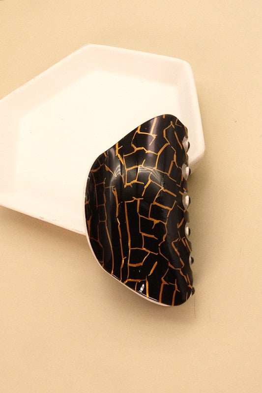 Black and gold crackle shiny oval claw clip