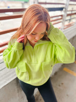 AEMI & CO quarter zip with oversized front pockets in lime