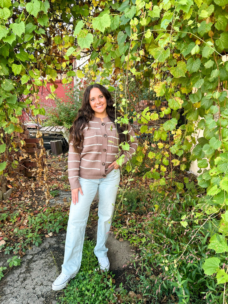 Laina Knit Striped Cardigan with Chest Pockets