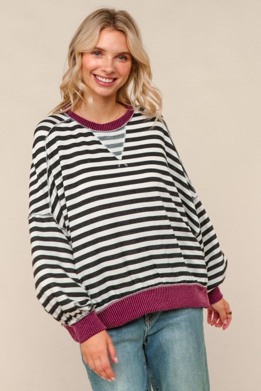 Jessa Striped Dropped Shoulder Top