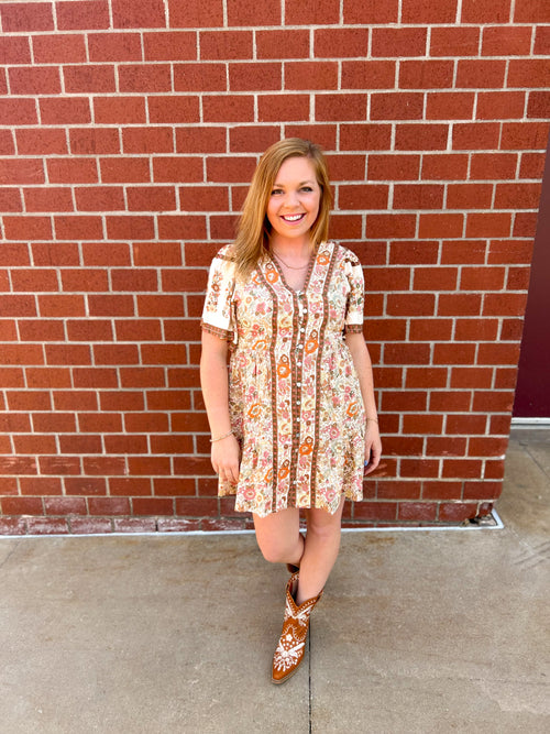 Boho Woven Floral Printed Dress