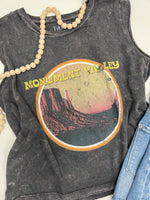 Promesa graphic tank top with orange and yellow Monument Valley picture on front