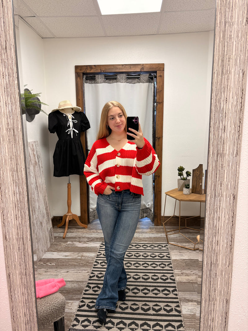 Seth Red Striped Cardigan