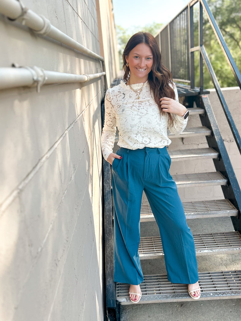 Nicole Mock Neck Lace Blouse