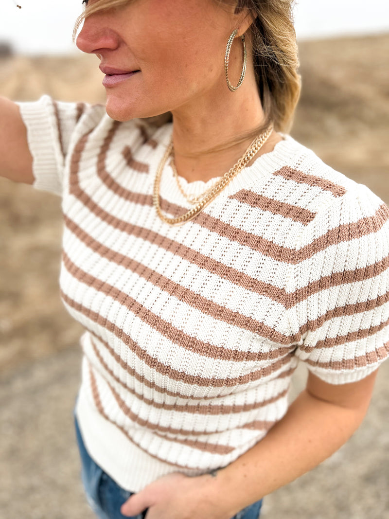 Maureen Striped Scalloped Edge Knit Short Sleeve